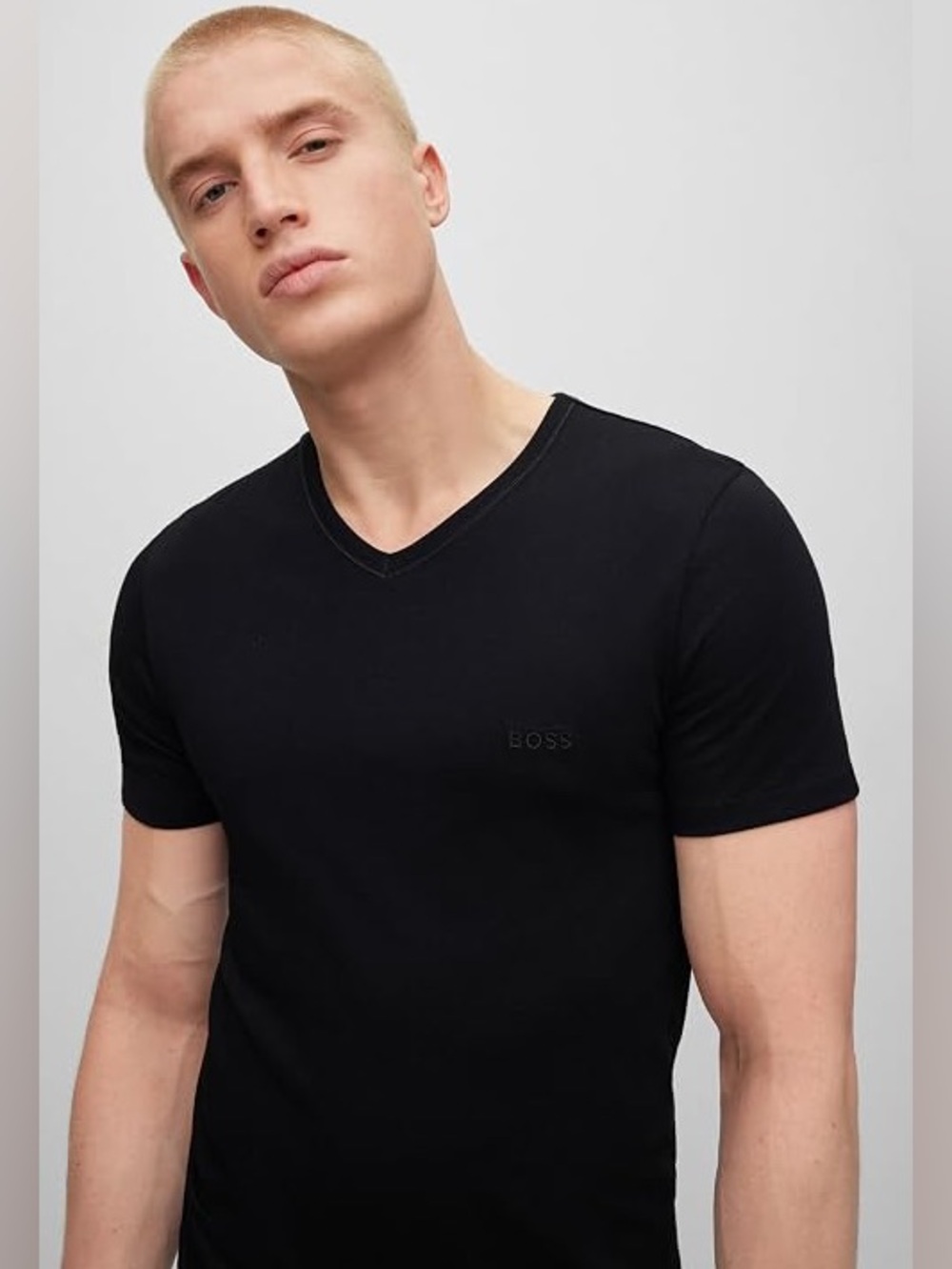 BOSS Black Short Sleeve Classic Cotton V Neck T Shirt Size L
